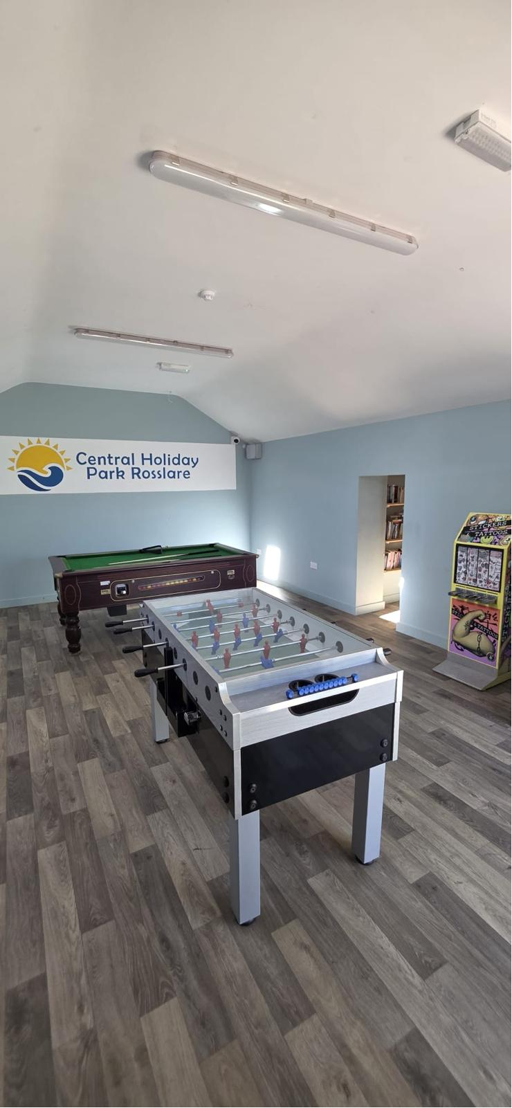 Games room at Central Holiday Park Rosslare with pool and table football