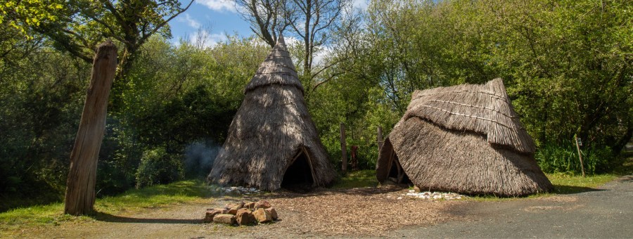 Reconstructed historic dwellings at the Irish National Heritage Park